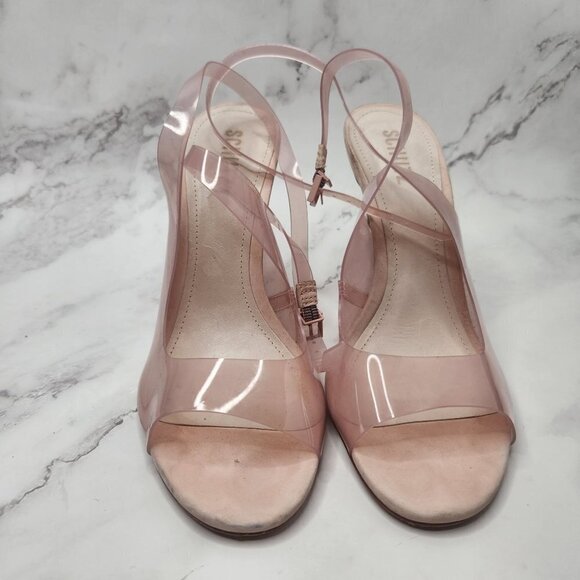 Schutz Eryka Barbie Pink Vinyl Leather Peep Toe High Heels Women's 9.5 - Picture 4 of 10